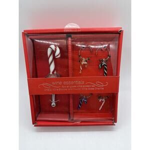 Mikasa Celebrations Peppermint Twist 5pc Glass Wine Set Stopper & Charms